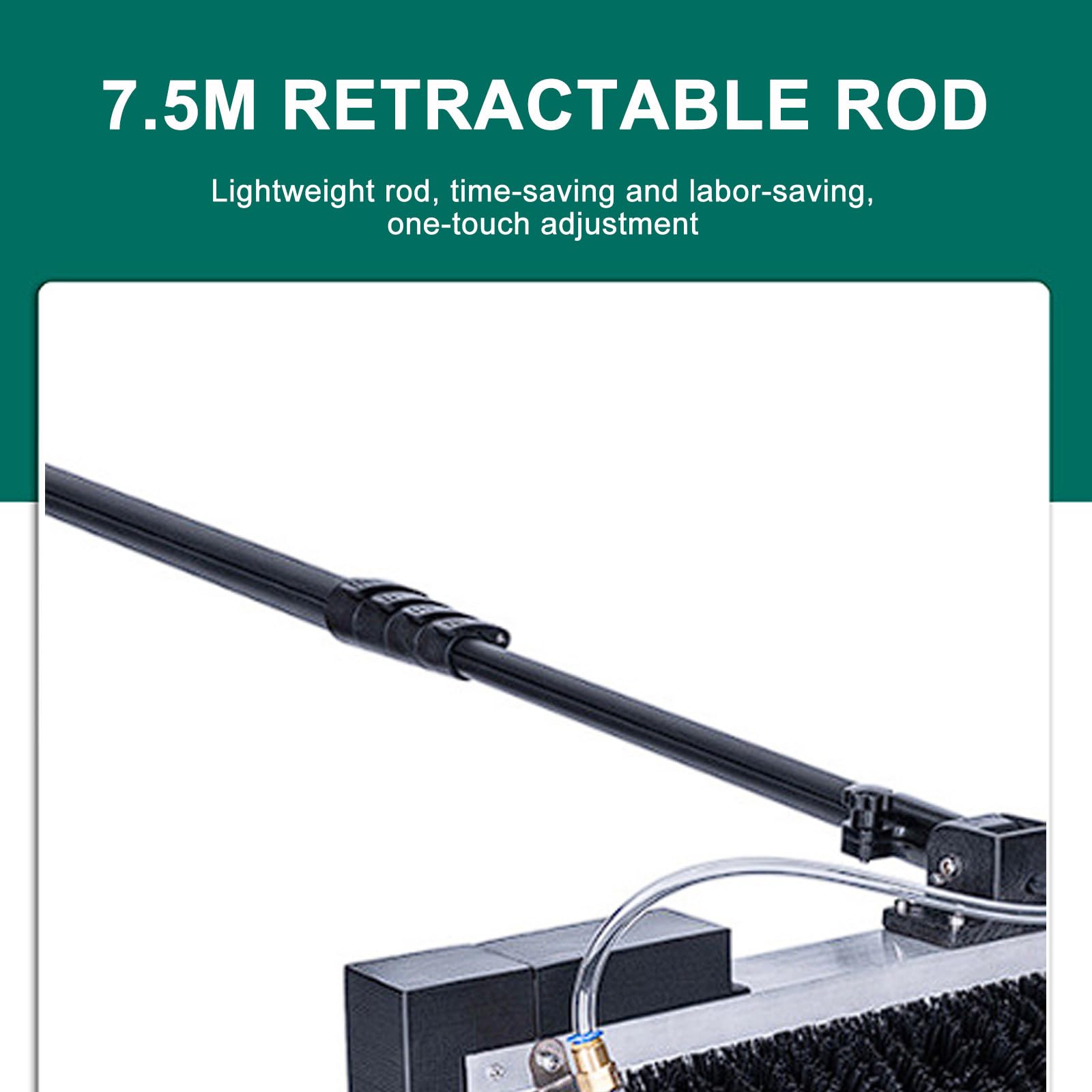 Cepillo de rodillo de limpieza automática de alimentación de agua para paneles solares y ventanas, poste telescópico de 7,5 m
