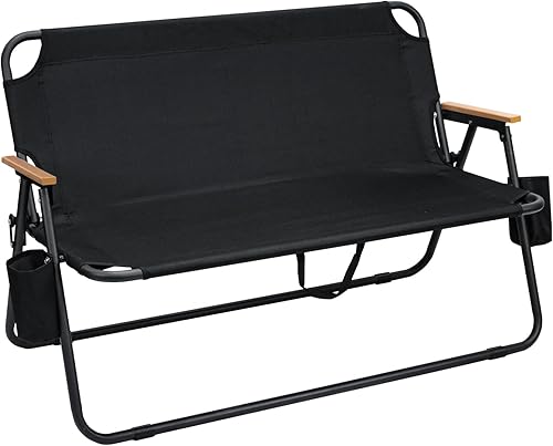 Silla de camping biplaza, silla de camping plegable doble, silla de playa portátil con reposabrazos y portavasos para jardín, patio, viajes, pesca