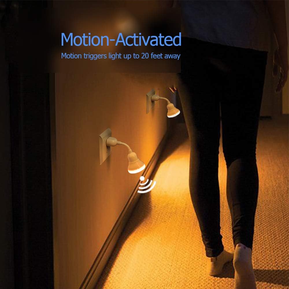 Plug in Motion Sensor Rotating Night Light LED Flexible Gooseneck,360° Directional,Auto On/Off Dusk to Dawn Light Sensor Night Light 3W 6500K Daylight Night lamp for Hallway, Stairway 1 Pack