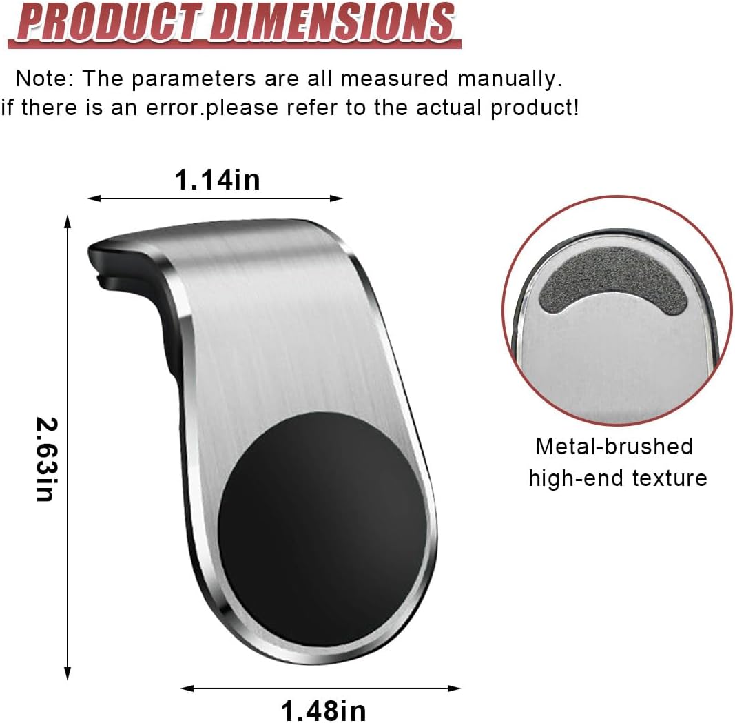 YoRise Magnetic Car Phone Holder, L Type 360° Rotatable Adjustable Car Air Vent Cellphone Mount, No-Hand Clip-On Navigation Bracket, Universal Vehicle Smartphones Stand Accessories (Silver)