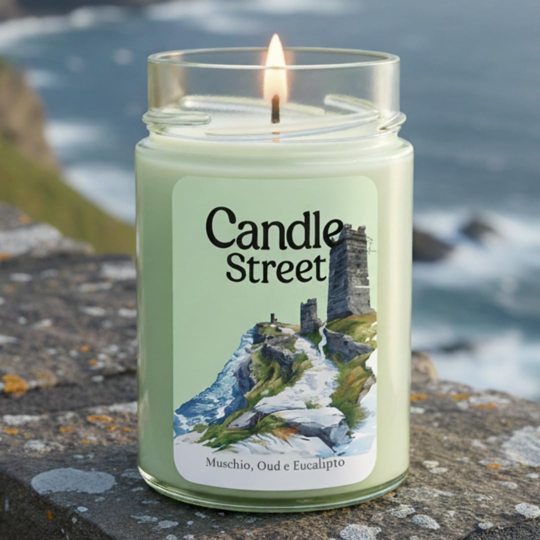 Candle Street – Duftkerze Himmel von Irland 500 g | Weißer Moschus, Oud und Eukalyptus | Kollektion Sfumature d'Winter | Große Kerze im Premium-Glas, 120h