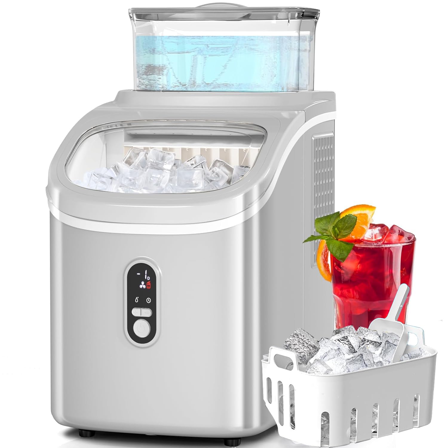 Antarctic Star Countertop Ice Maker Machine, 30lbs/24hrs, 3 Thickness Ice Cubes, 16pcs/13 Mins,2 Ways To Add Water, Self-Cleaning Ice Cube Maker W/Basket And Scoop For Home/Kitchen/Camping/RV (Grey) on Fridge.com - View 1