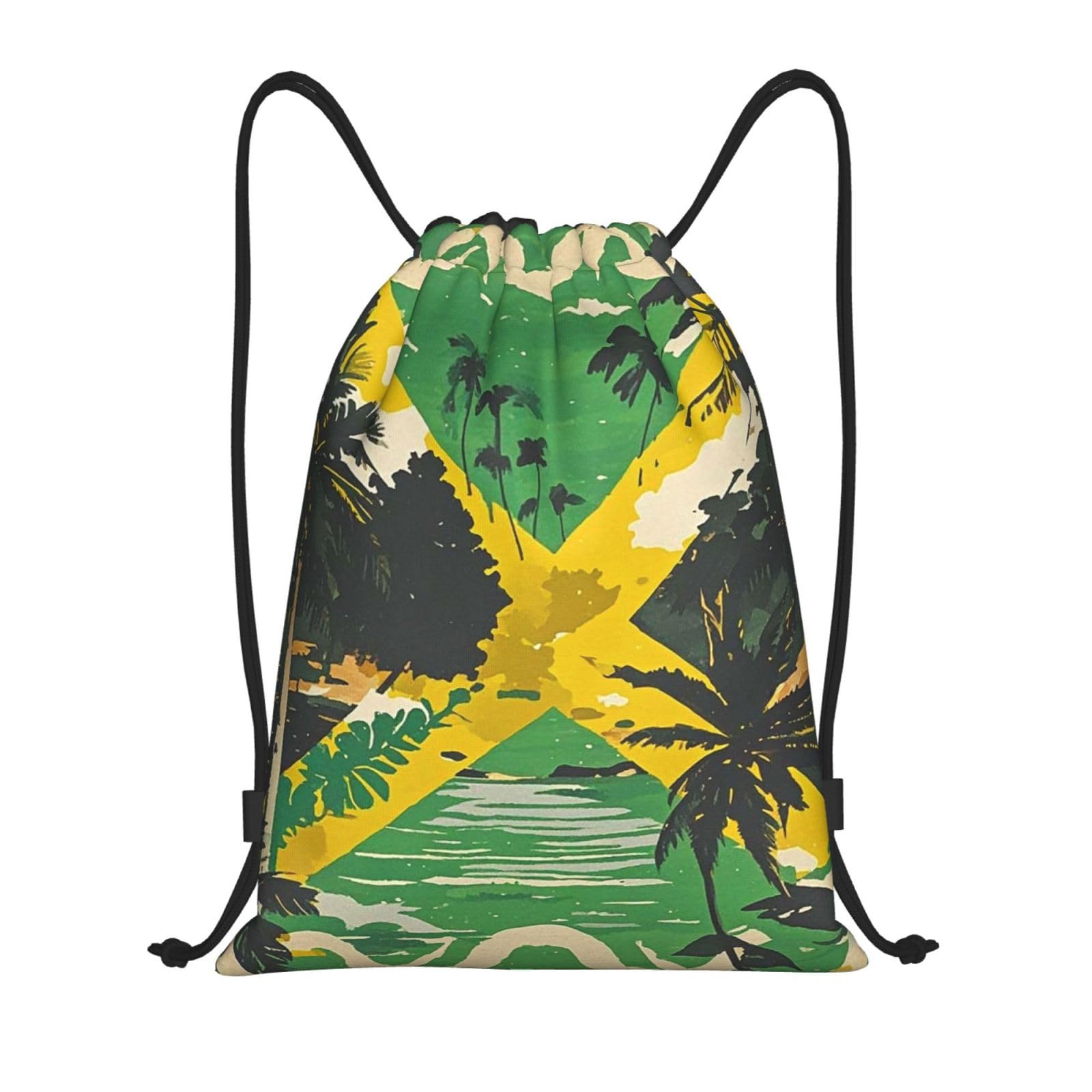 Mxpelghmad Unisex Black Drawstring Backpack Draw String Back Bag Vintage Jamaican Flag Drawstring Bags Cinch Sack Gym Bags