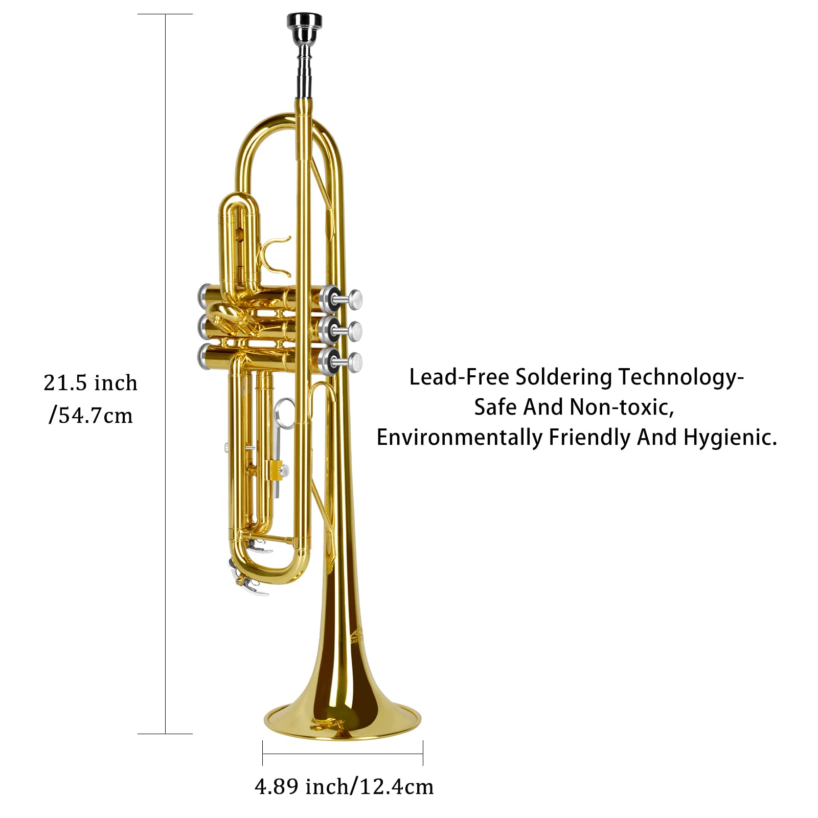 Trompete aus Messing für Anfänger, Standard-Trompete für Studenten, Blasinstrumente, Trompete mit Tasche, Handschuhen, Mundstück 7C und Reinigungsset (Gold)