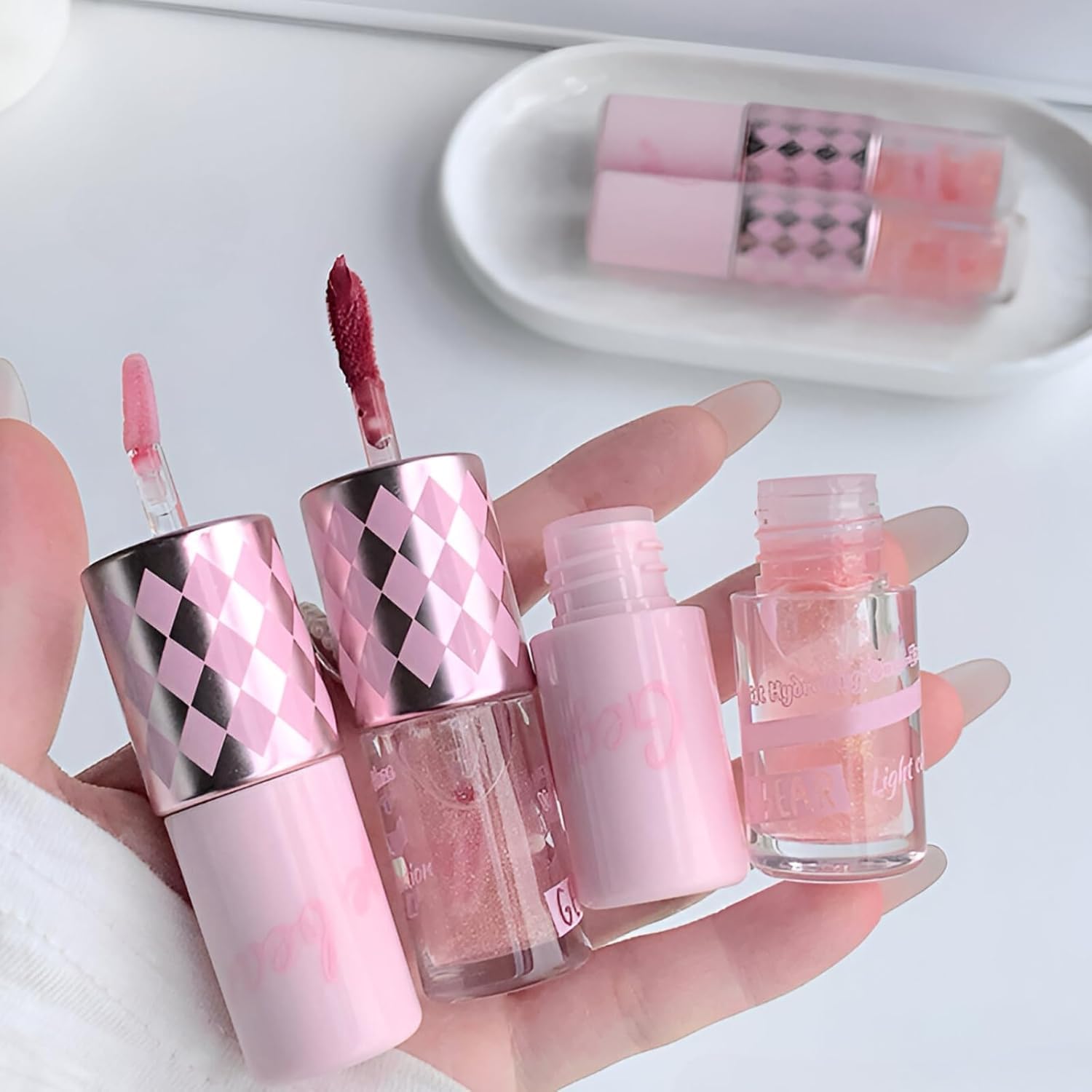 Gege Bear Dual Ended Lip Gloss | Soft Blur Matte + Glass Shine Gloss | Hydrating Smooth Texture | Trendy Shades Collection | Stylish Pink Diamond Packaging for Women | Creates Plump-Looking Lips with Smooth Application | Easy Layering for Dimensional Lip Effect (03#Sunset Spice, 3g+3ml)-picture-37