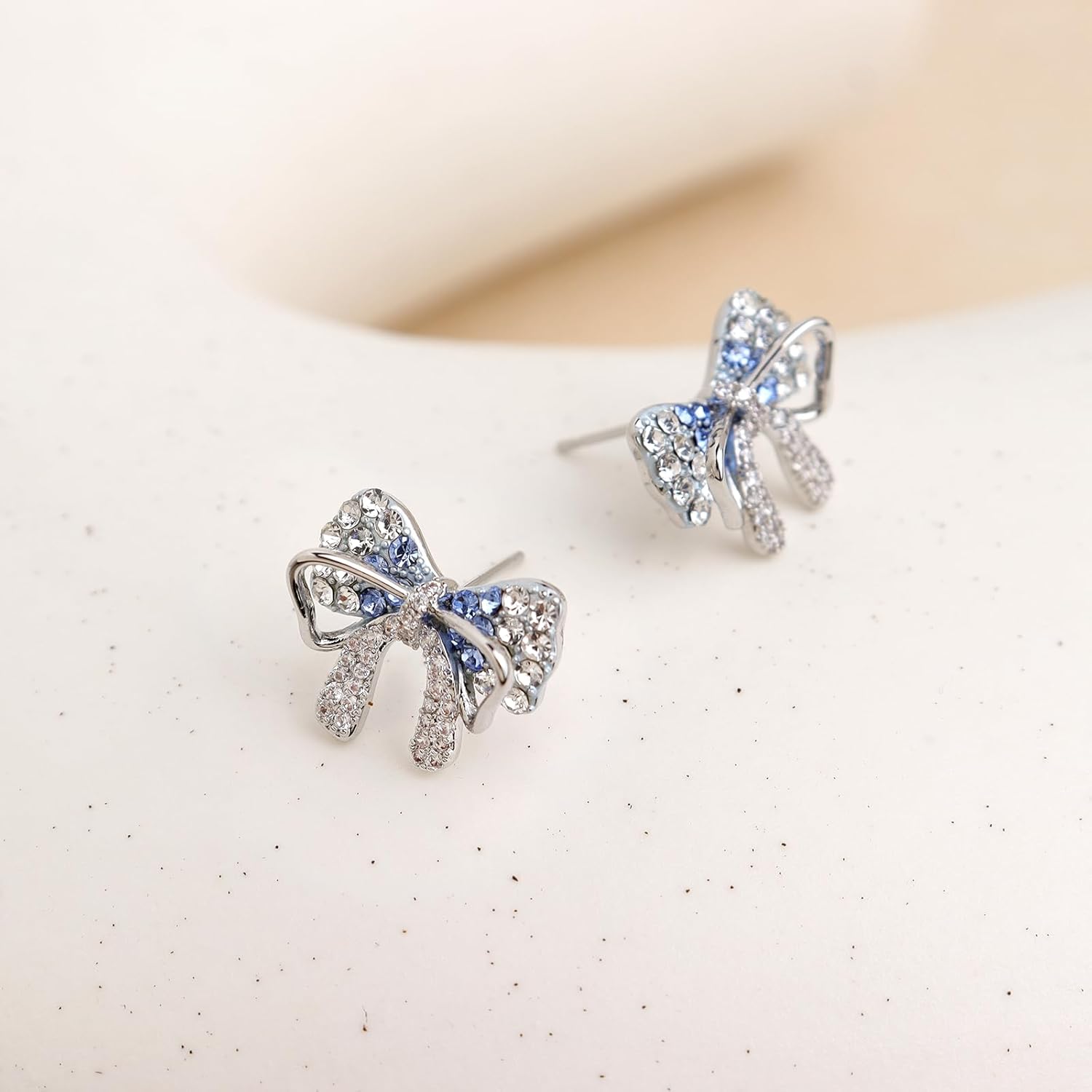 Sonateomber Gold Silver Bow Stud Earrings for Women, Dainty Cute Cubic Zirconia Rhinestone Ribbon Bowknot Earings Prom Wedding Fashion Jewelry Gift - Image 4