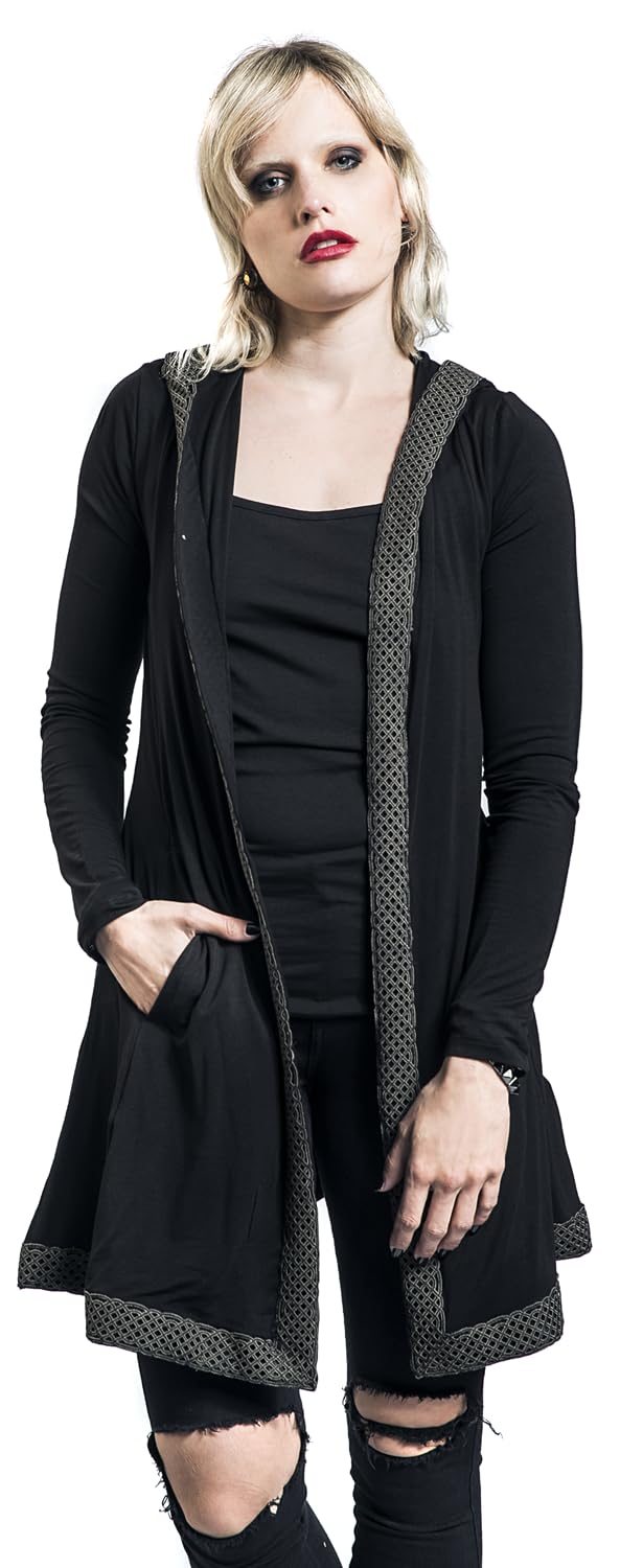 Black Premium by EMP Damen schwarzer Cardigan mit Kapuze und Knoten-Borte