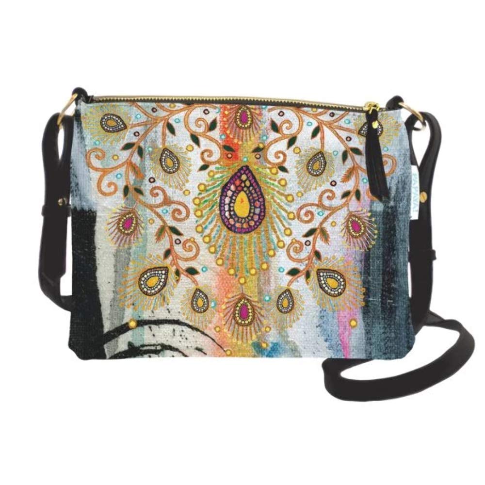 Papaya Women's Art Crossbody Purse Bag - Sunrise Petals (Moroccan Peacock)