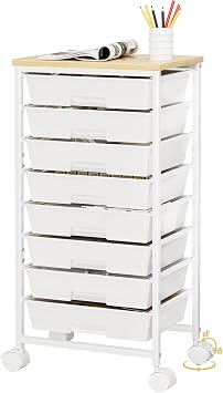 Homde Rolling Storage Drawer Cart 8-Drawer Sort to Clear Desk & Dresser Clutter - Anti-Fall Smooth Glide Prevents Spill-Out During Daily Grab - Lockable Wheels Keep It Steady