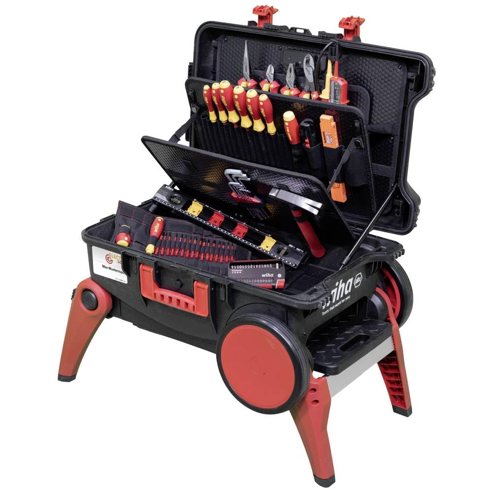 WIHA WERKZEUGE GMBH Juego de caja de herramientas XXL 4 electric de 80 unid. incl. caja de herramientas | (45734) Electrician tool case with wheels I tool box with extensive assortment I additional storage space
