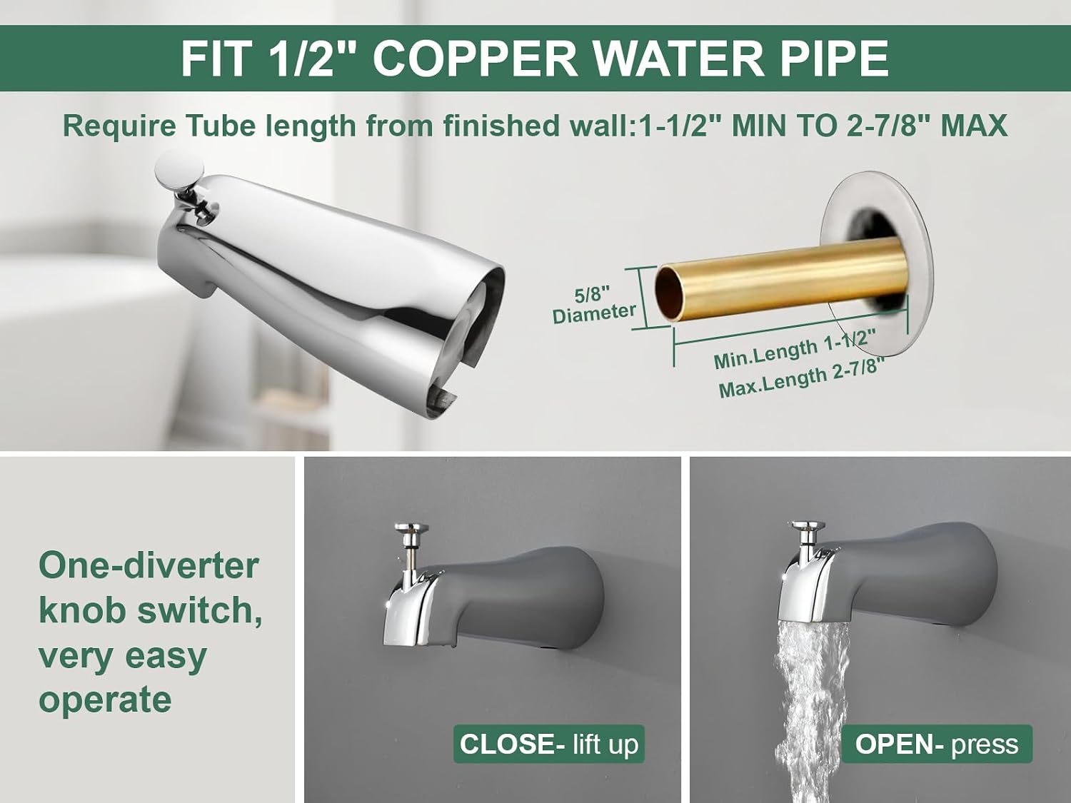 Chrome Polished Shower Faucet Set with Tub Spout, Handheld Shower Head and Trim Kit