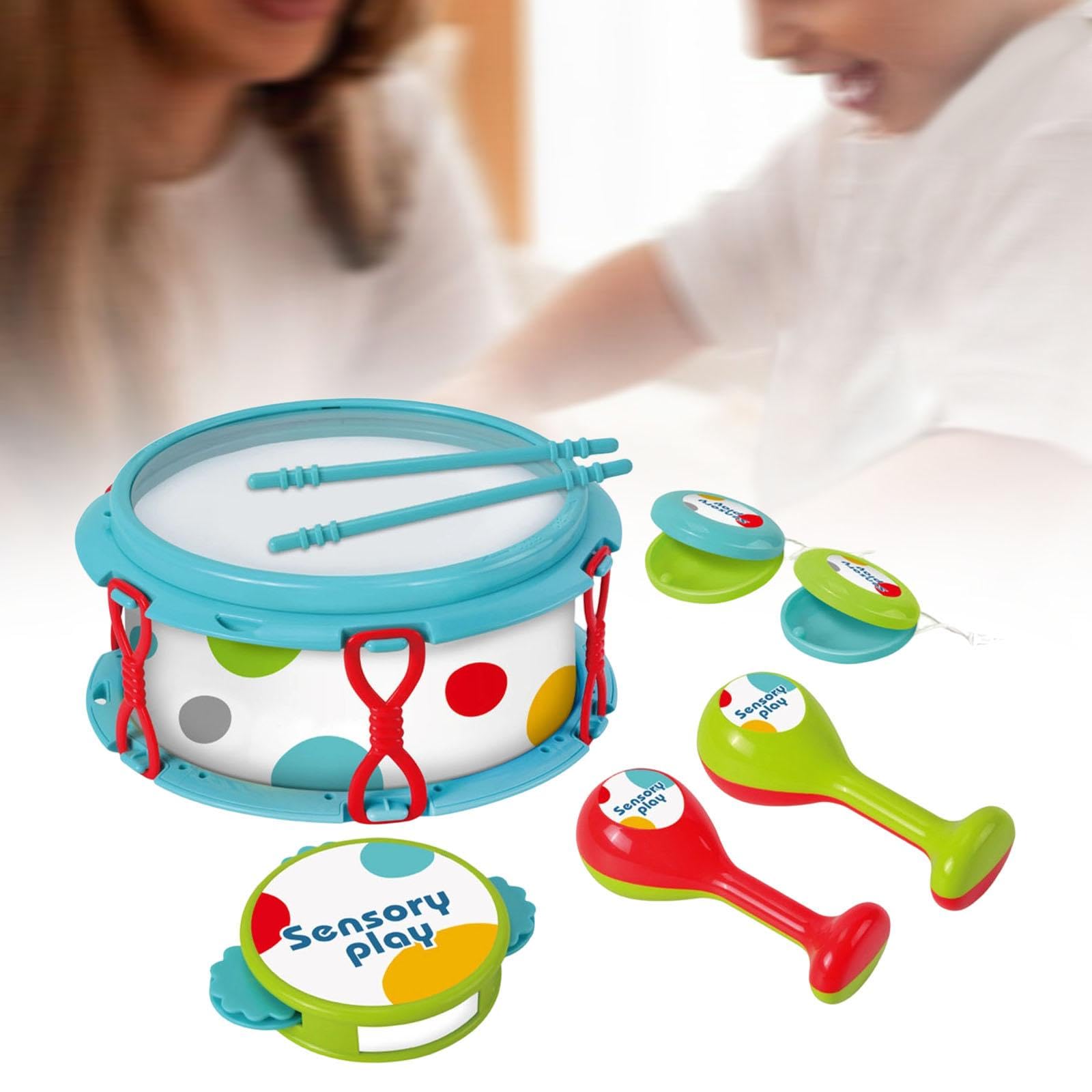 Gralara Tamburello a Mano, bomboniere per Feste, Sviluppo sensoriale educativo, Viaggi, età 3+ Mesi, Strumento a percussione per Bambini, Blu