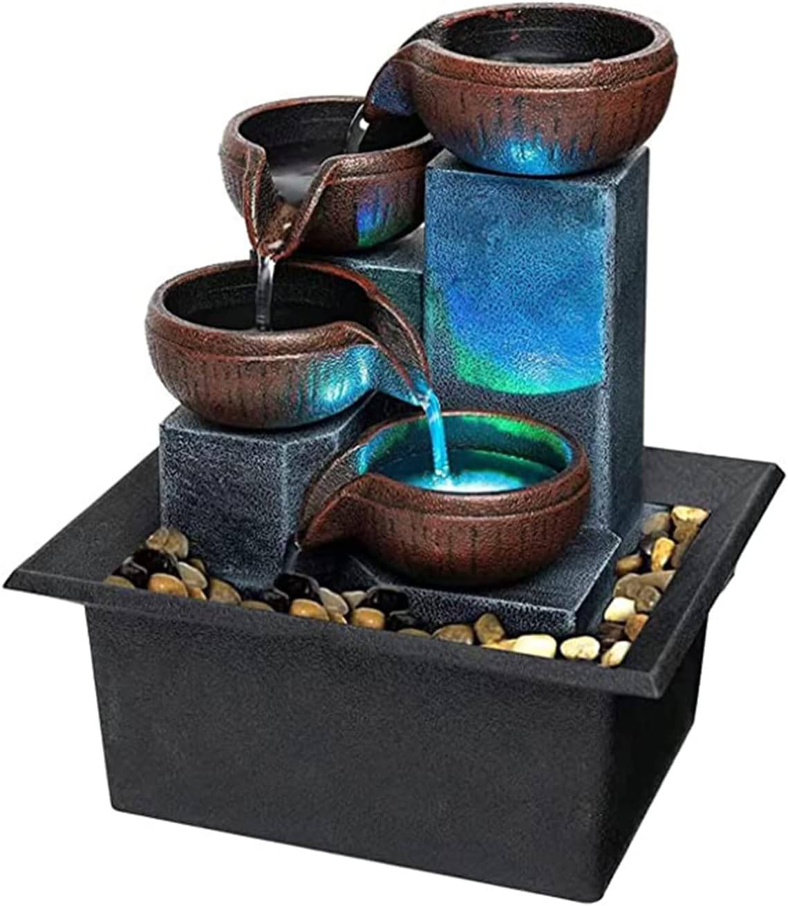 Small Tabletop Water Fountain With LED Lights | Indoor Relaxation Fountain With Stones For Home, Office Desk-499161