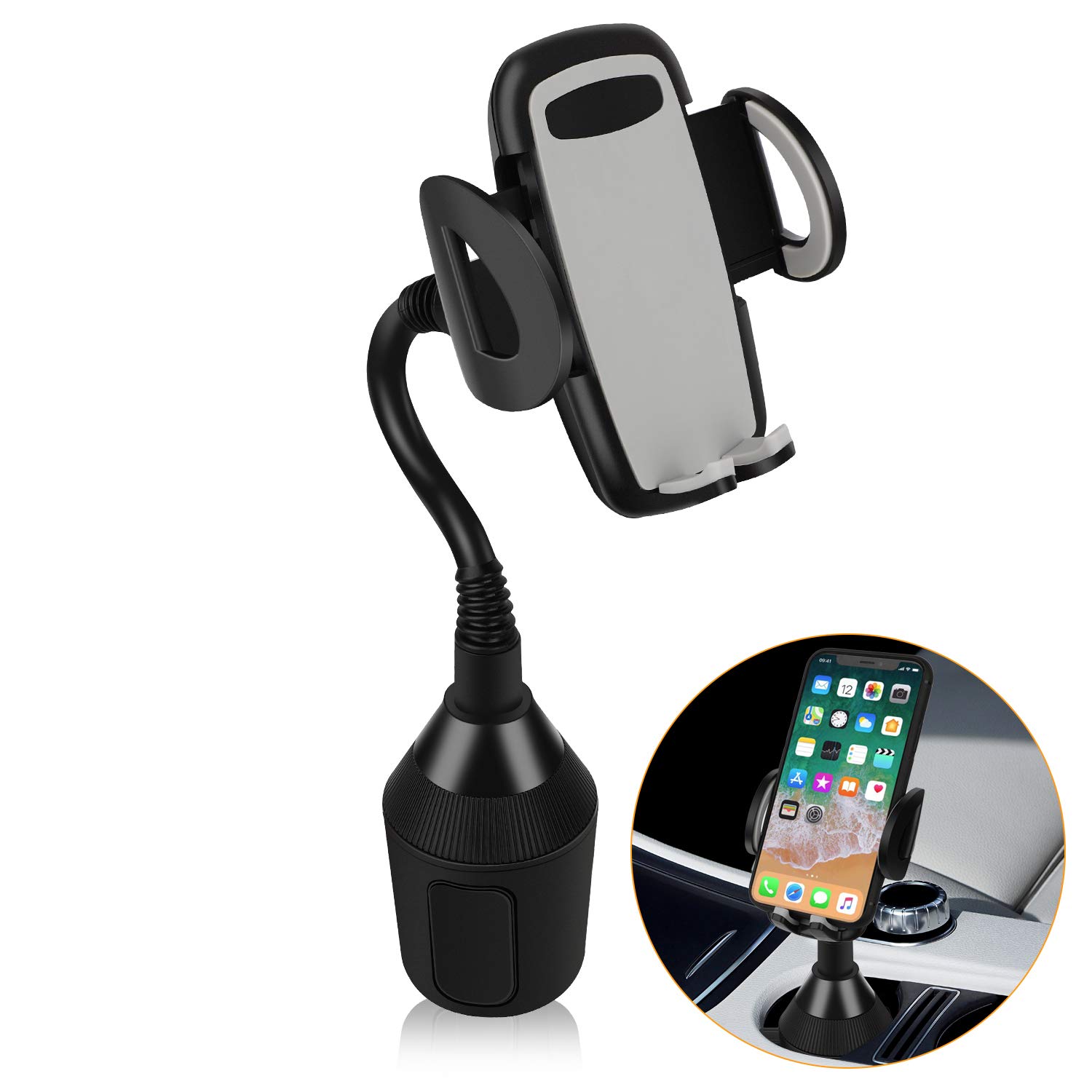 Cup Holder Phone Mount Universal Adjustable Gooseneck Cup Holder Cradle Car Mount for Cell Phone iPhone 12 11 Pro XS Max XR X SE 8 7 Plus Samsung Galaxy S20+ S10 Note 10 9 8 Xiaomi One Plus