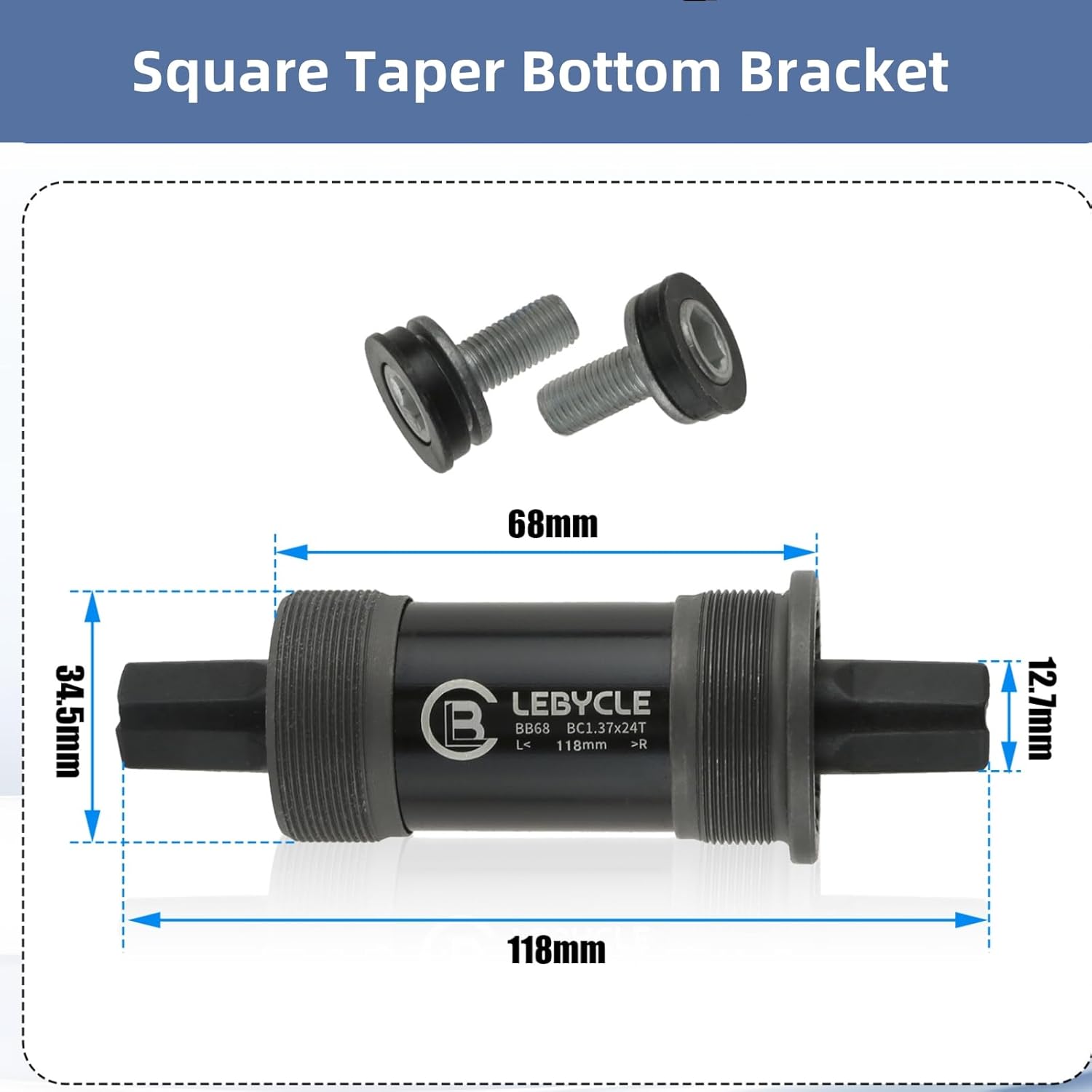 Square Taper Crankset MTB, Mountain Bike Single Speed Crankset, Bicycle Crank Arm Set 170mm 104BCD, 34T/36T Chainring & Bolts, Bicycle Bottom Bracket BSA Innenlager Bearing 68mm x 118mm