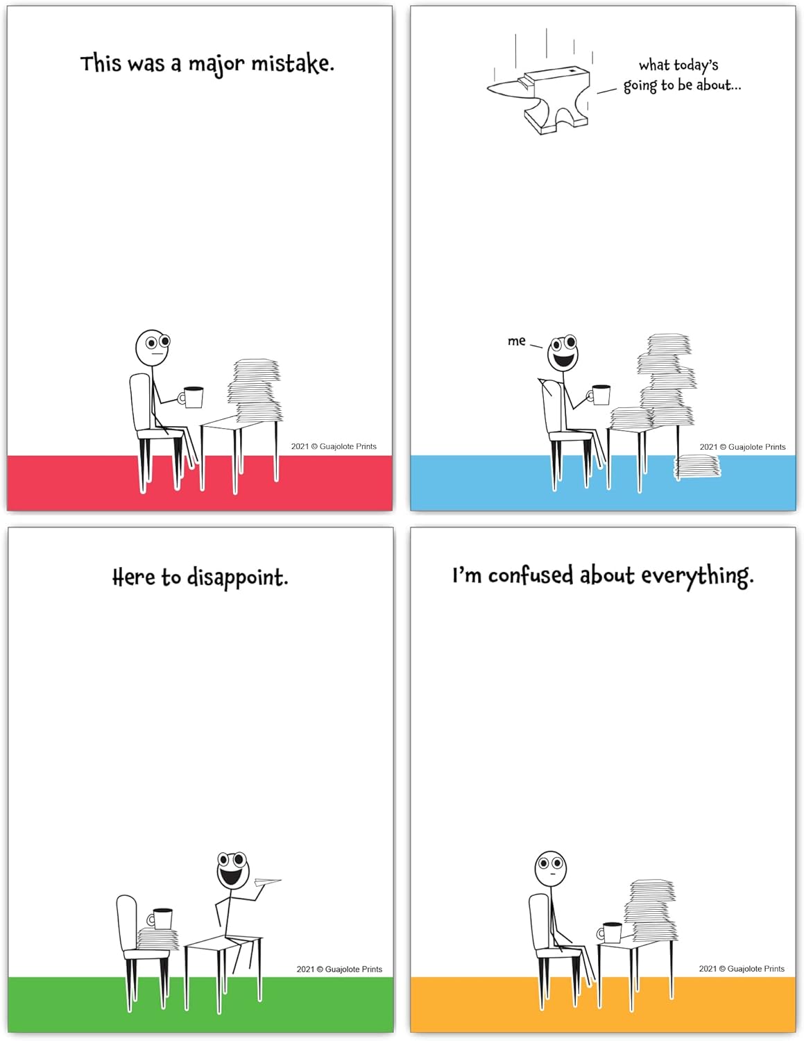 Funny Office Memo Pads (4-Pack) About Work Mistakes and Daily Disappointments