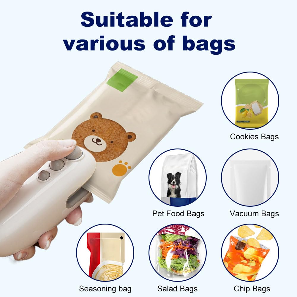 Mini sellador de bolsas 2026, sellador de bolsas pequeñas recargable 2 en 1 para sellar y cortar, sellador portátil de almacenamiento de alimentos al vacío para bolsas de aperitivos, bolsas de patatas