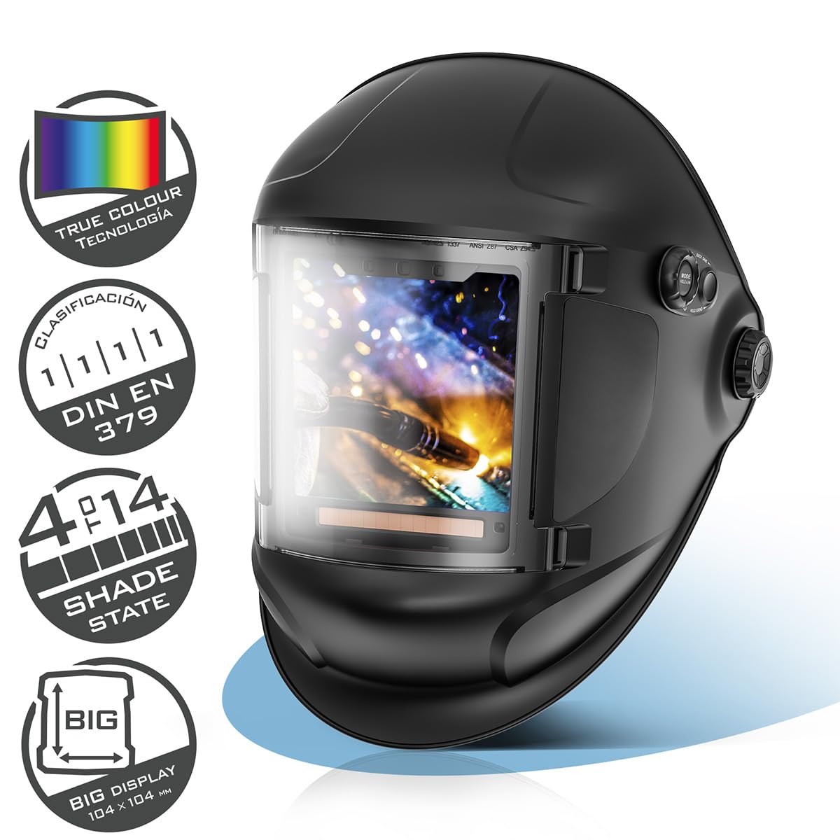 STAHLWERK Casco de Soldadura automático 3 en 1 Titan – True Colour, oscurecimiento automático DIN 4-14, Memoria de Trabajos, Clase óptica 1/1/1/1, Campo de visión 104 x 104 mm, Pantalla de Soldadura