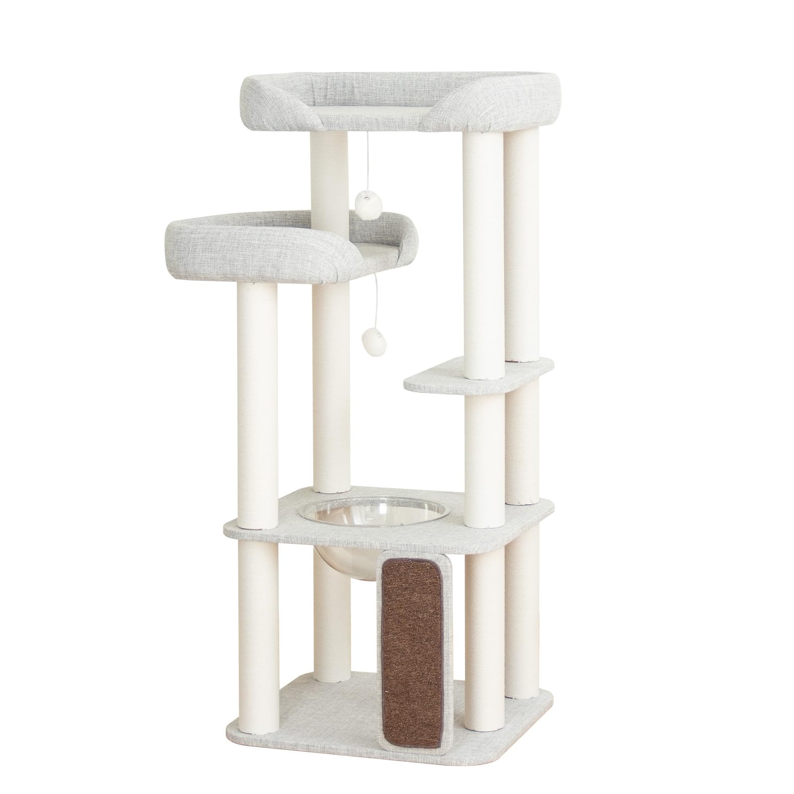 PETTIFUL Wooden Cat Tree Tower for Indoor Cats, Modern Natural Wood Cat Furniture with Cozy Beds, Scratching Post and Clear Hammock for Kittens and Adult Cats (Gray)