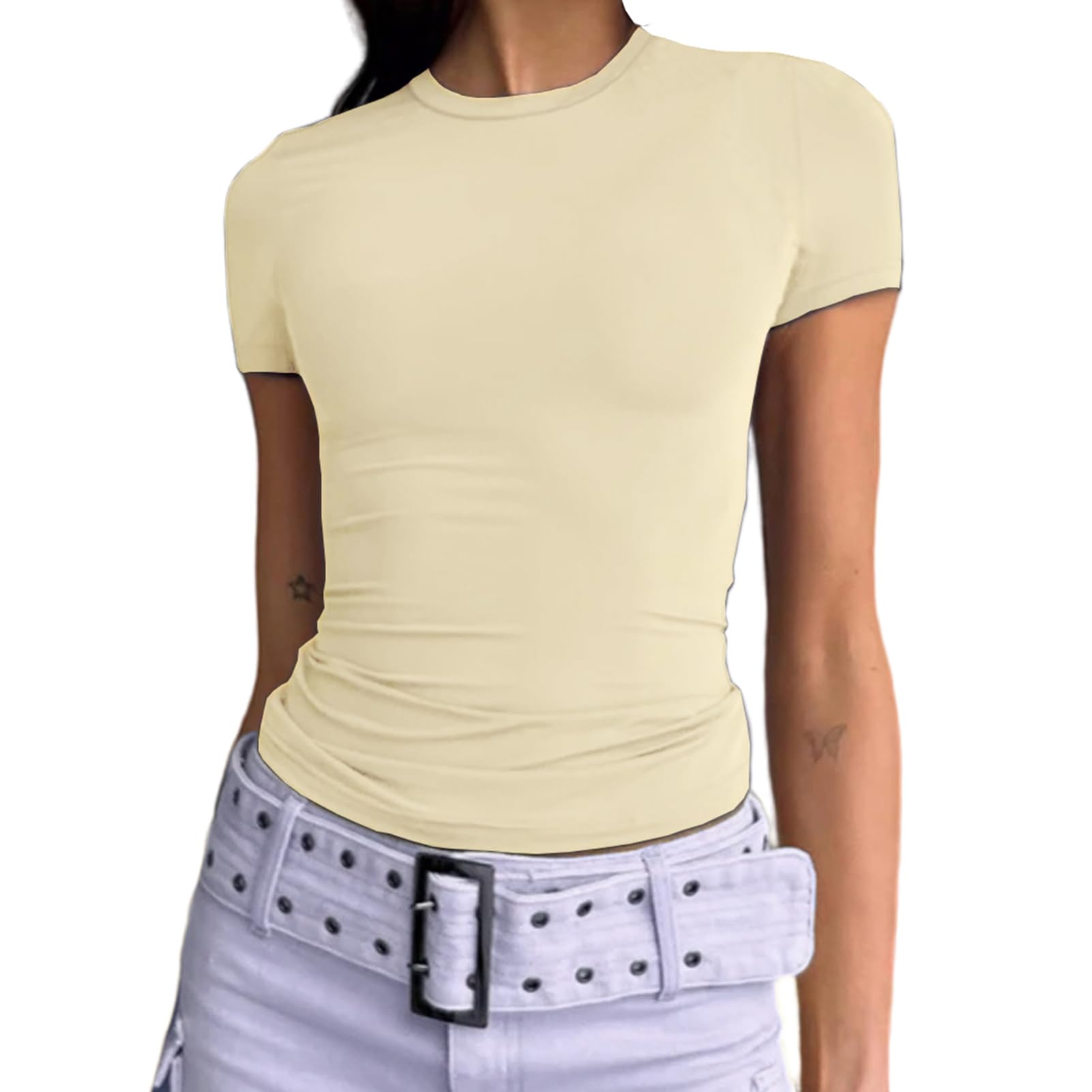 Dwnval Womens Basic Summer Short Sleeve Tight Fitted Workout Crop Tops
