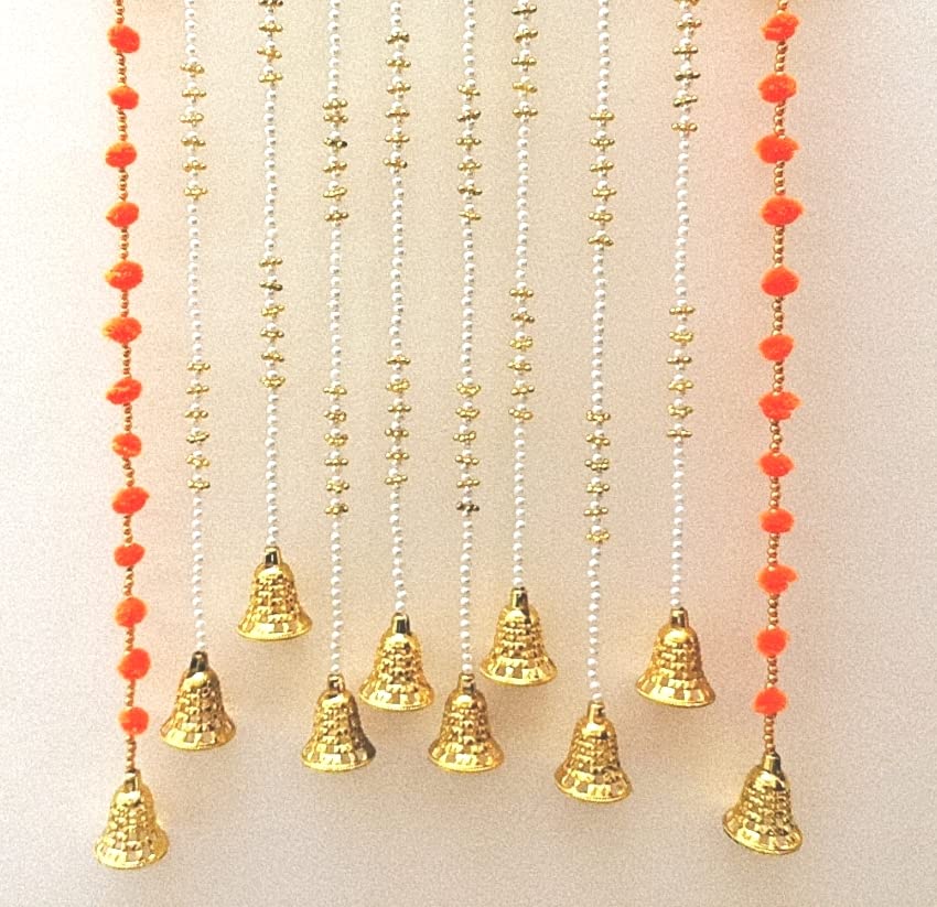 Image of Moti Latkan /Flower for Decoration Garlands for Decoration Toran /Bandhanwar Indian or Wedding & Festivals /Diwali 5 Feet /Set of 6 Mala of Plastic Beads(Off-White)