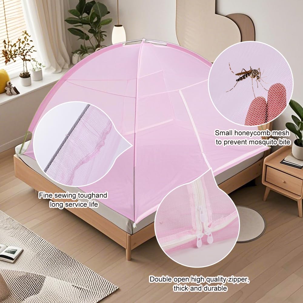 Urmagic Tente moustiquaire pop-up pour lit, design pliable portable avec fond en filet pour chambre et voyage en plein air pour bébés adultes, facile à installer et à laver, pour lit jumeau à king