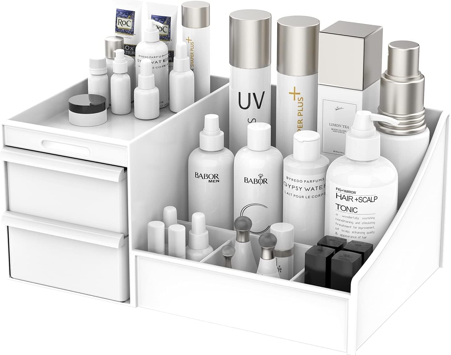 VIMICI Cosmetic Makeup Organizer Holder Storage Box Organizer with 2 Drawers,Perfect for Jewelry,Lipsticks and Makeup Brushes, Stackable Makeup Storage Organizer Bathroom Countertop white (Pack of 1)