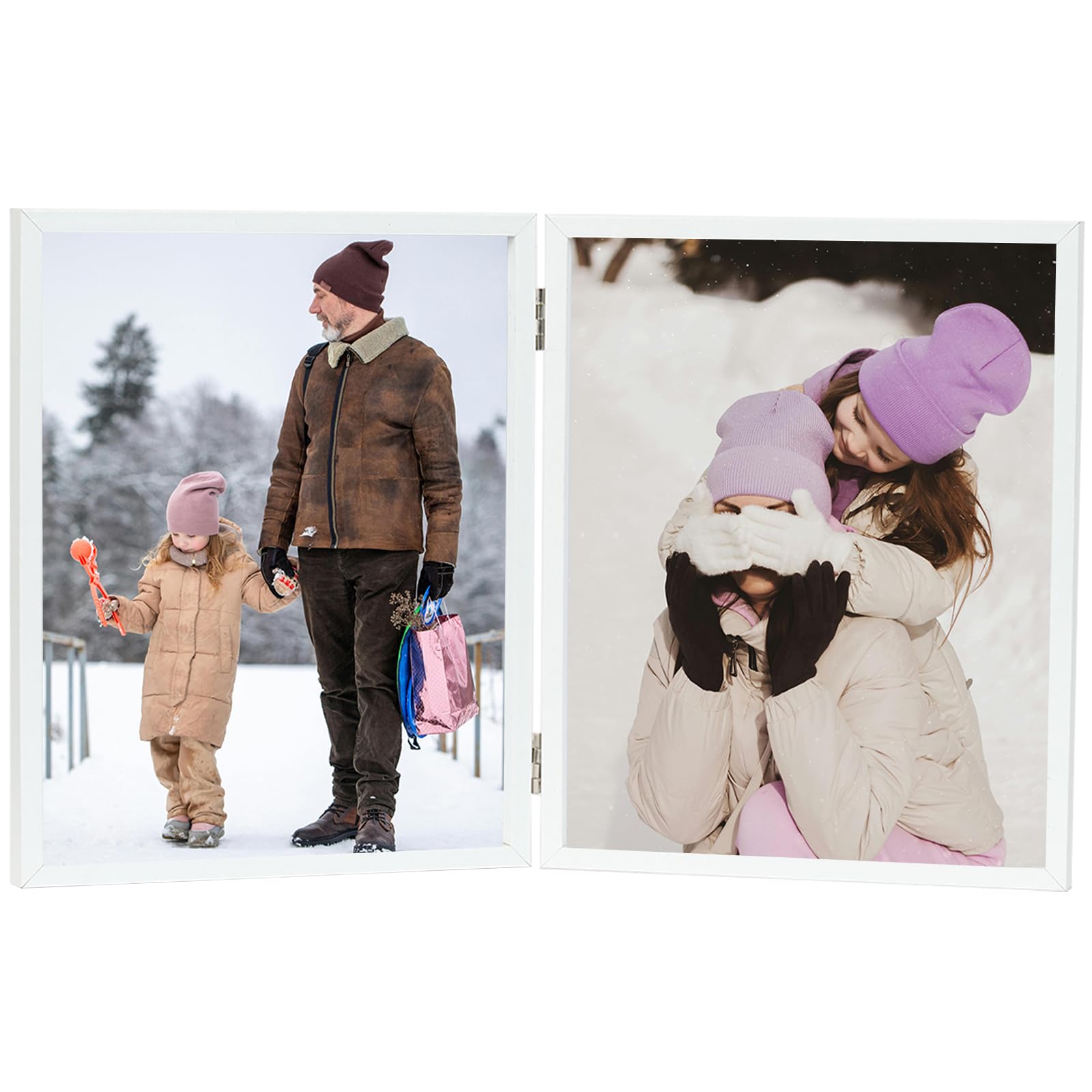 JCJMY 8x10 Double Picture Frame Hinged Folding Vertical Stand on Tabletop, Wood Two Openings 8x10 Double Photo Frame Collage with Shatter Resistant