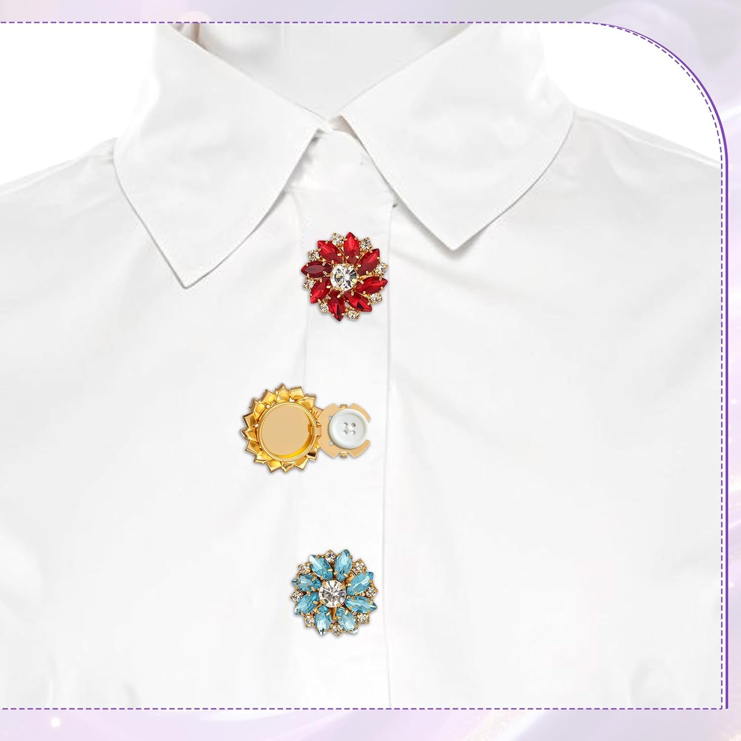 12 Pcs Rhinestone Button Covers for Women Blouses, Colorful Crystal Button Detachable Jewelry ClipsSewing Buttons for Women Men Shirts DIY Clothing Decorative