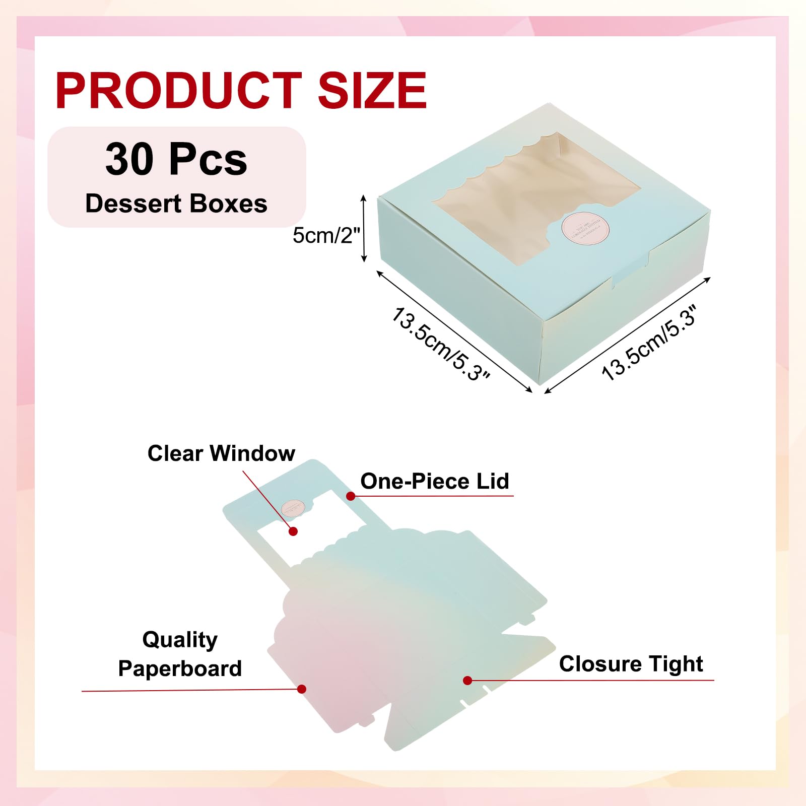 PATIKIL 5.3 x 5.3 x 2 Gradient Blue Pink Bakery Boxes, 30 Pack Homemade Rectangle Soap Candy Favor Treat Cookie Boxes with Window for Pastry Candy DIY Craft Gift Giving Packaging - Image 2