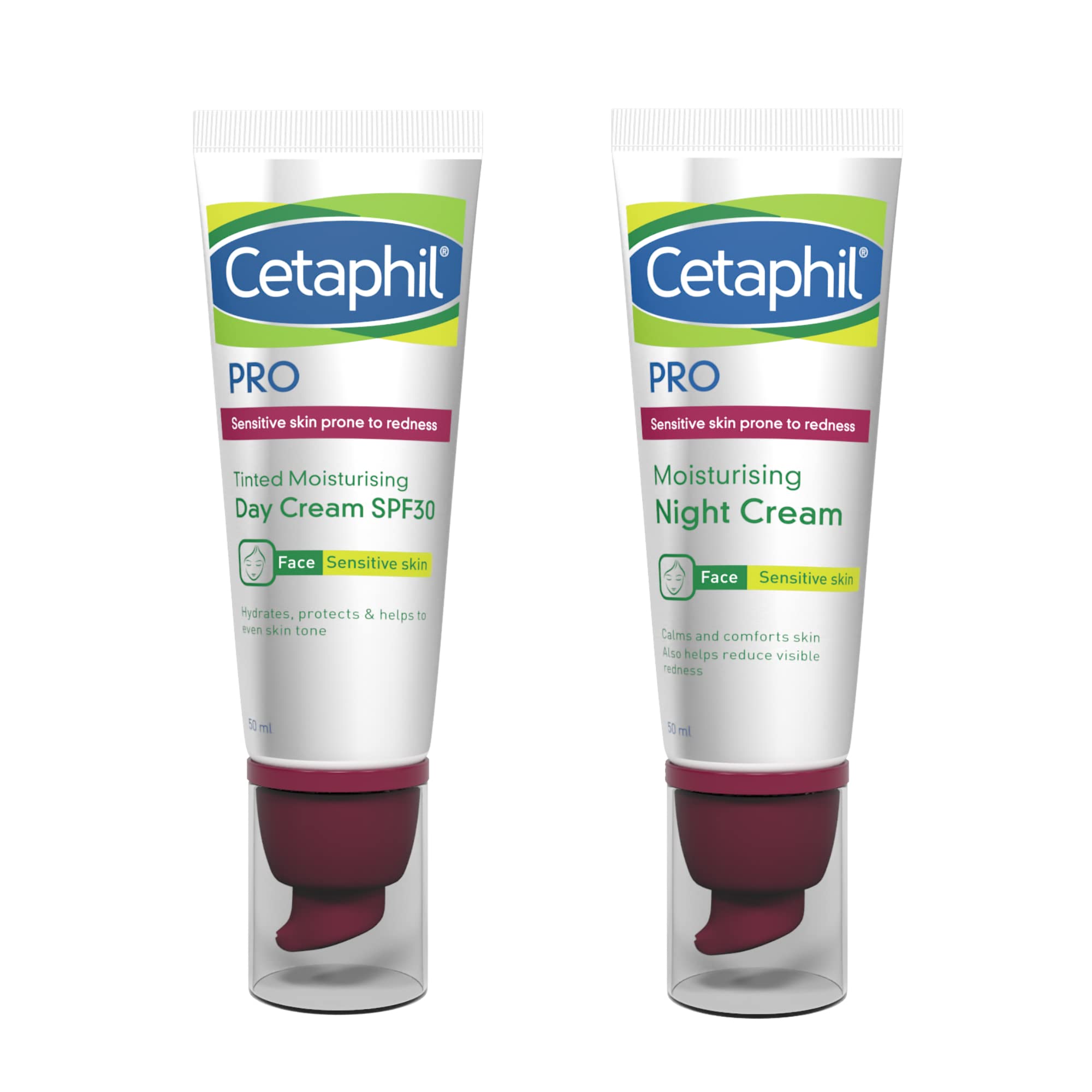 PRO Tinted Moisturising Day Face Cream SPF30 and Night Facial Cream 50ml, Skincare Set, For Sensitive & Redness Prone Skin, dermatologist recommended