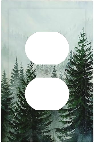 Forest Pinetrees - Cubiertas de salida de paisaje brumoso de naturaleza de 1 cuadrilla, placa frontal para receptáculo eléctrico dúplex de 1 banda,