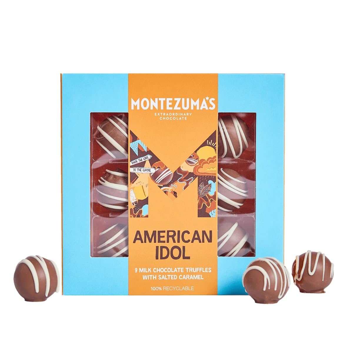 Montezuma's American Idol Truffle Collection Box, Contains 9 Milk Chocolate Salted Caramel Truffles, Gluten Free, 120g Box