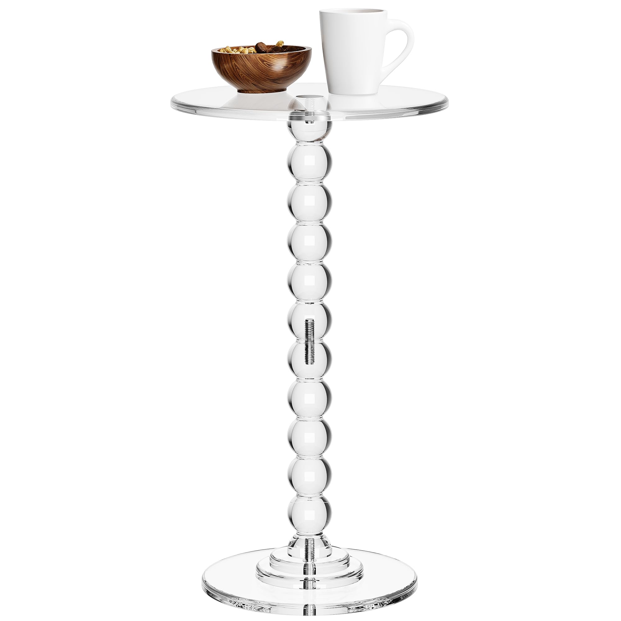 Dewrhiixe Table d'appoint en acrylique, dessus rond avec poteau solide pour salon, chambre à coucher, balcon, montage facile (transparent, 30 x 30 x 55 cm