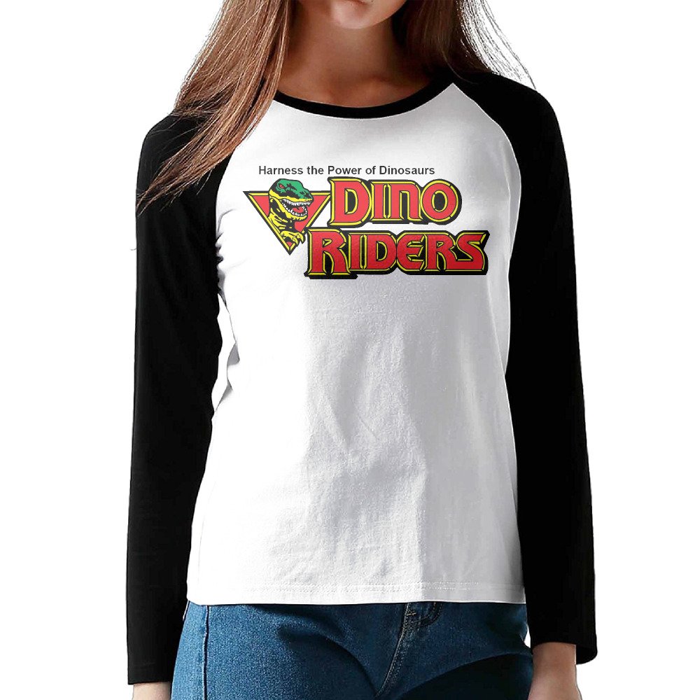 Cool Women Dino-Riders Harness The Power Of Dinosaurs Casual Round Neck Long Sleeve Raglan Shirts Apparel