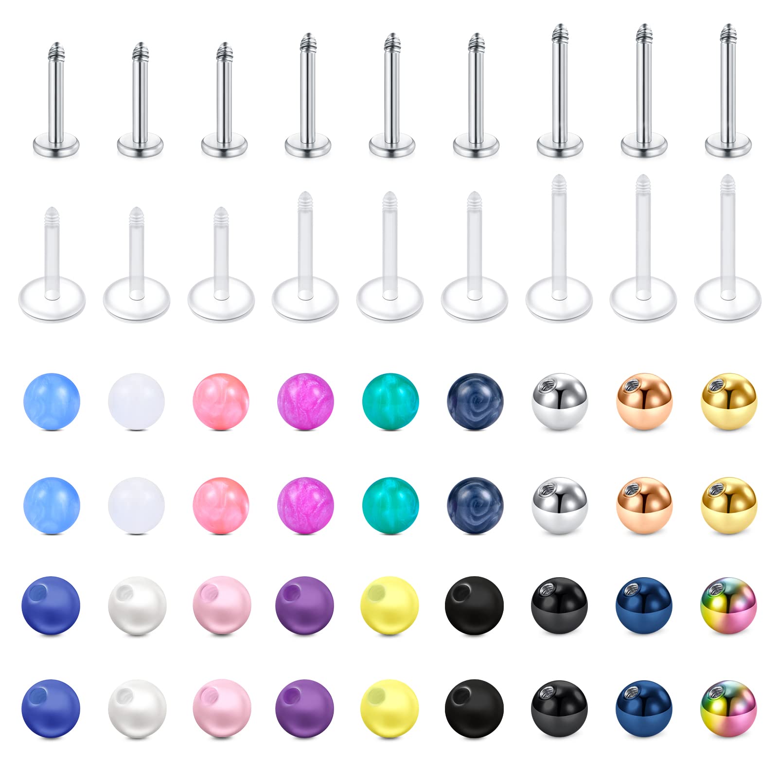 Longita Labret Labio Monroe Anillo Perno 16G Acero Quirúrgico Helix Cartilago Tragus Piercing Oreja Pendientes Joyería con 3mm Bolas de Repuesto
