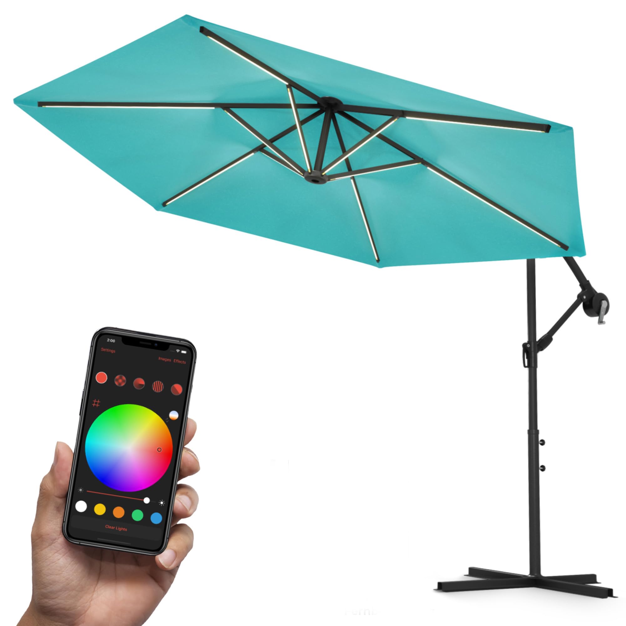 Swing & Harmonie Luxus LED Sonnenschirm mit RGB Beleuchtung inkl. Fernbedienung, APP Steuerung, Ampelschirm, Garten Schirm