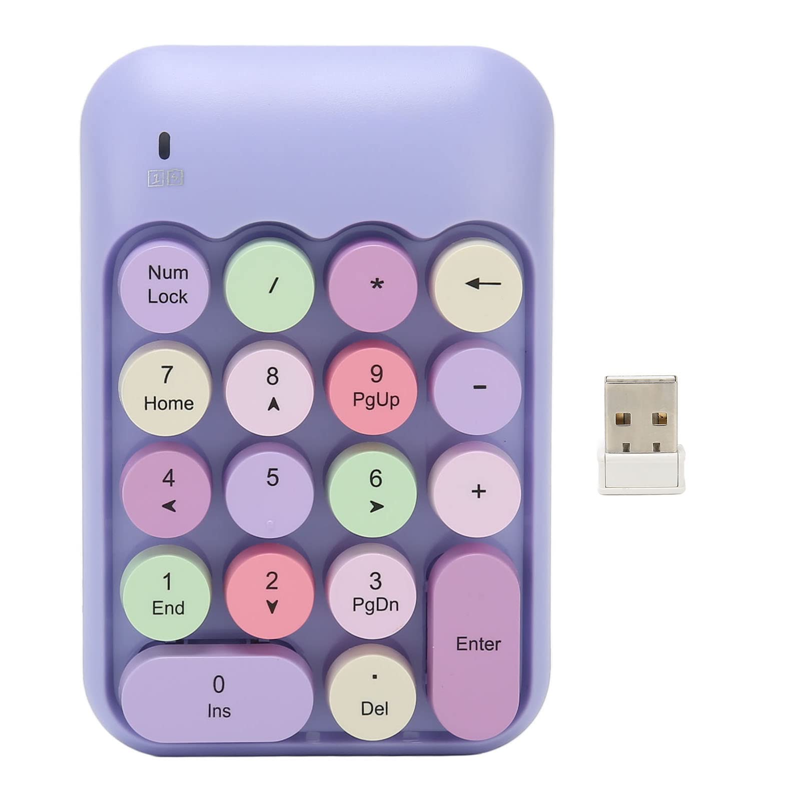 Pomya Mini 2.4G 18 Keys Number Pad, Financial Accounting Numeric Pad with Retro Color Round Keycaps, Keyboard Extensions for Laptop, PC, Desktop, Notebook (Purples Theme)-image-24