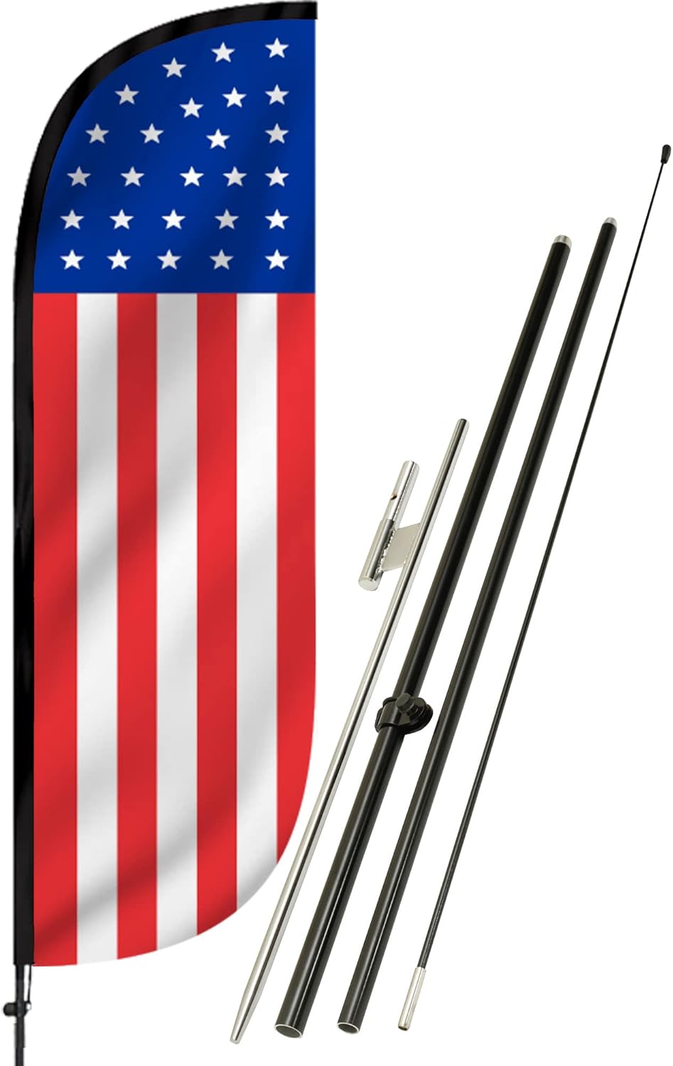 LookOurWay American Flag Feather Flag Complete Set with Poles & Ground Spike, 5-Feet