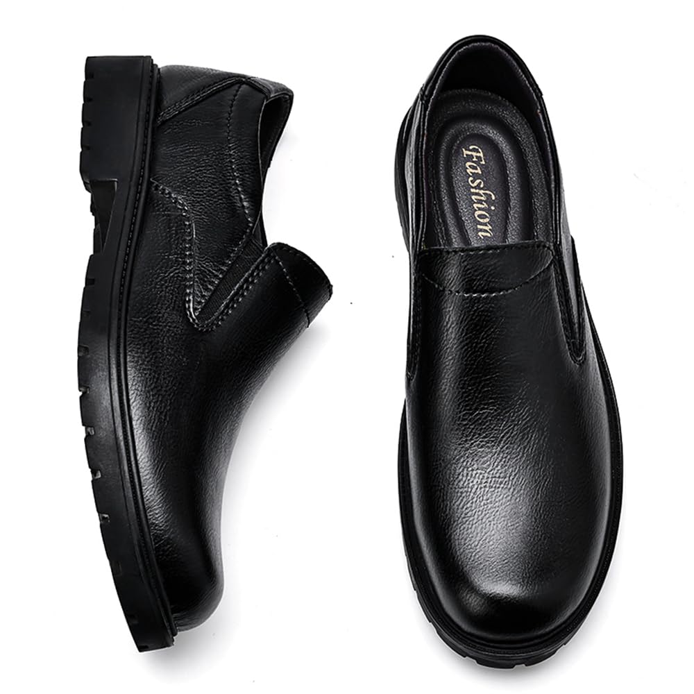 Mocasines de vestir de piel auténtica para hombre, puntera redonda, cómodos, antideslizantes, zapatos formales para el trabajo, zapatos casuales para caminar para hombre
