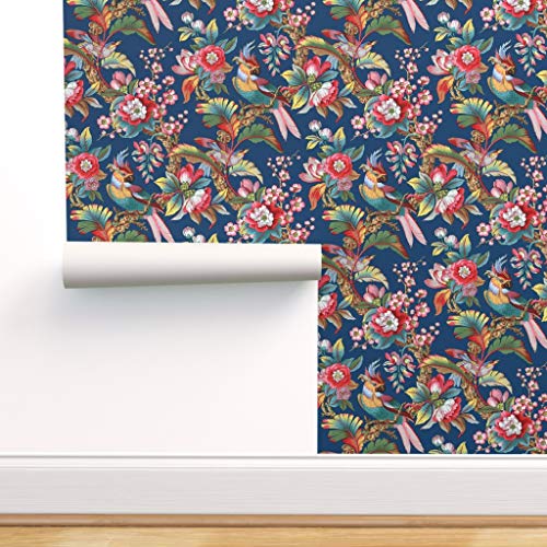 Spoonflower Peel and Stick Removable Wallpaper, Tropical Bird Parrot Botanical Antique Palm Lonely Print, Self-Adhesive Wallpaper 12in x 24in Test Swatch