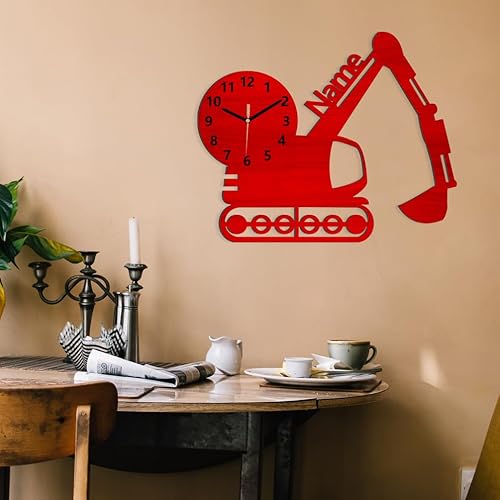 Miniatura 9 de Reloj de pared de madera con excavadora personalizada para decoración de habitación de niños, nombre de niño personalizado, para hijo, hija,