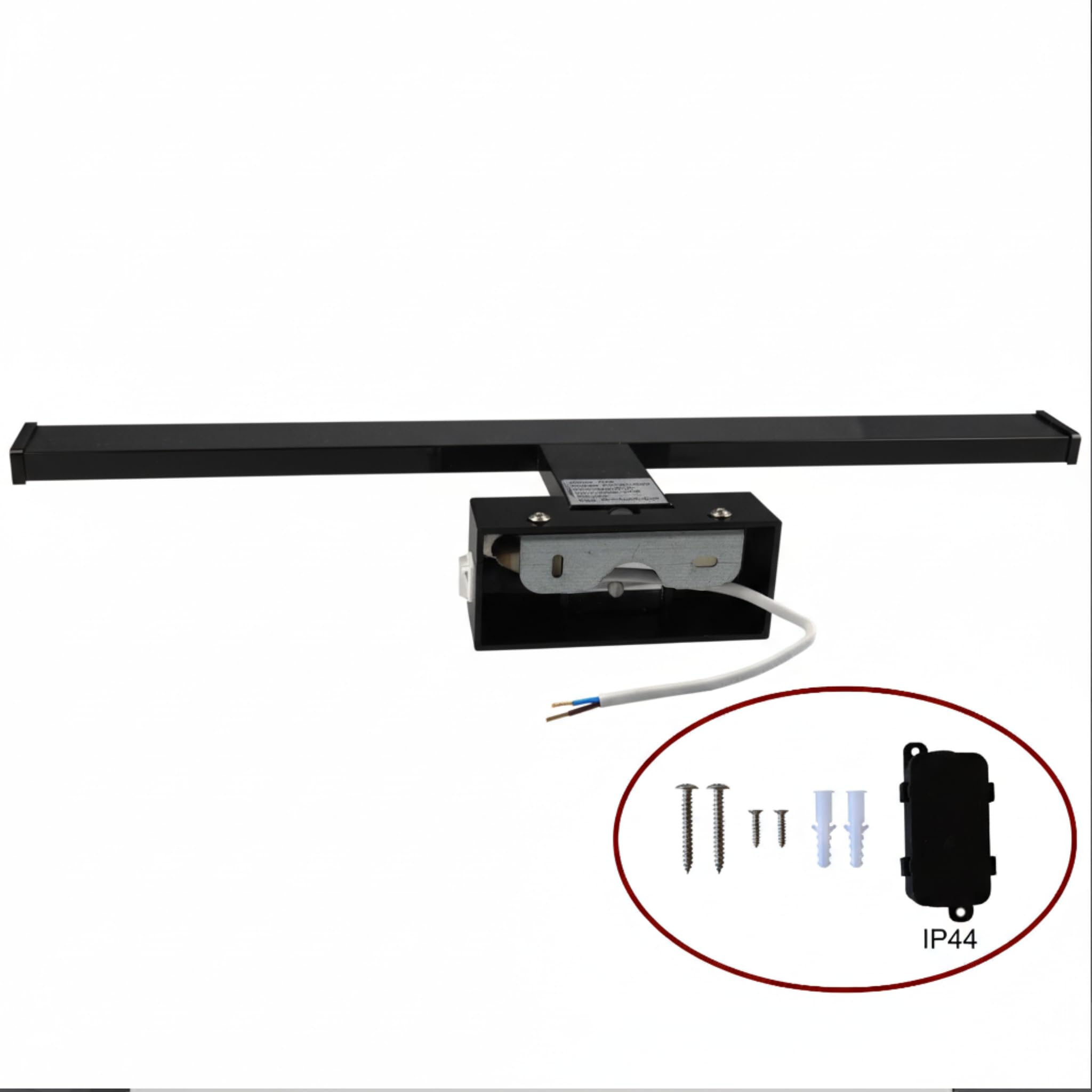 kalb | Spiegelleuchte Wandlampe, schwarz, 500mm, zur Wandmontage, wahlweise warmweiß oder neutralweiß, integrierter Netzschalter (warmweiß)