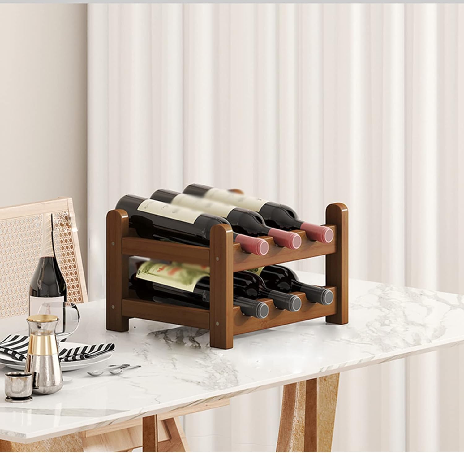 Bamboo Wine Rack Wine Bottle Holder Countertop Wine Display Wine Bottle Holder for Home Kitchen,Pantry Cabinet,Bar (6 Bottles)