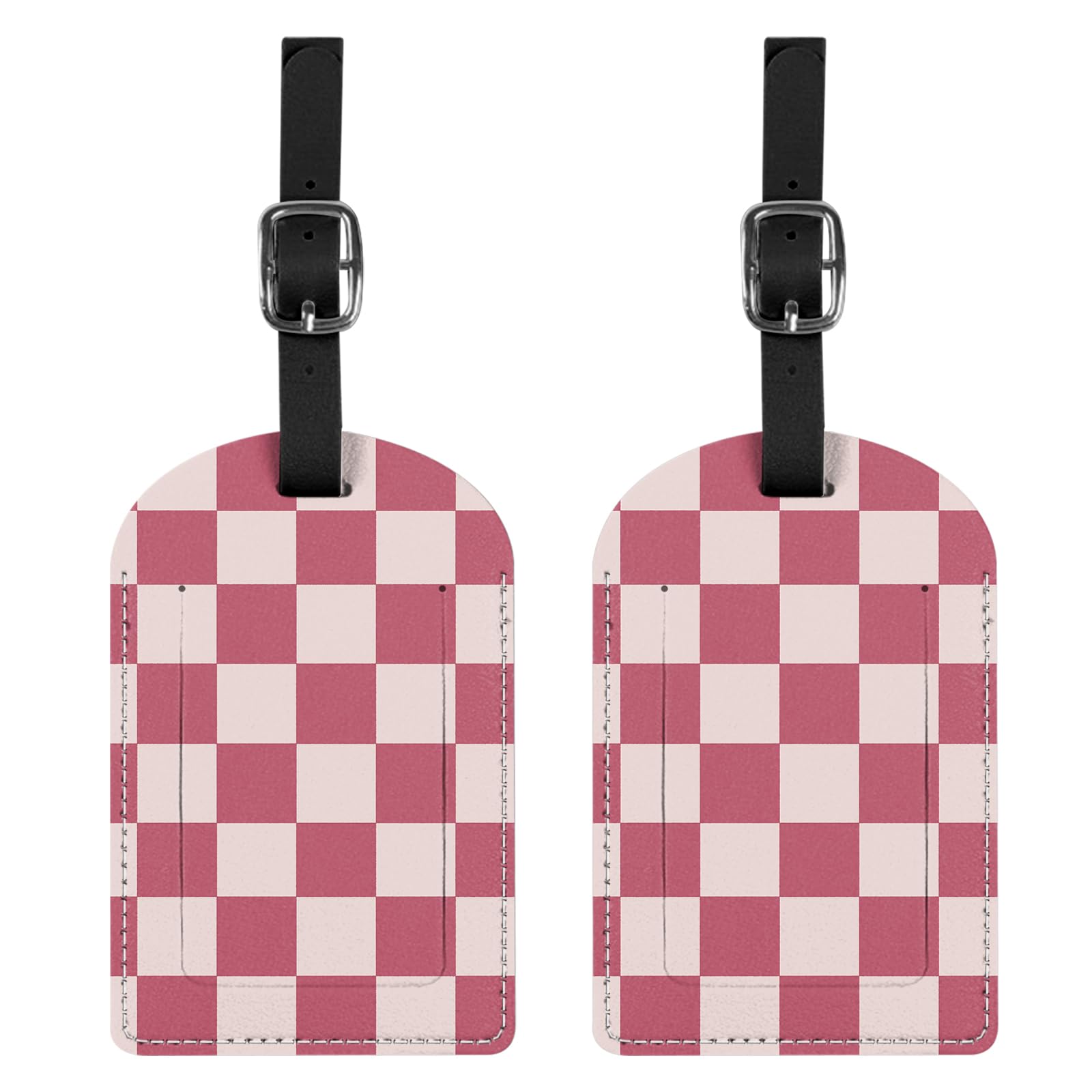 BHAHB 2 Pack Luggage Tag Luggage Tags PU Leather Suitcase Tags Aesthetic Cute Funny Travel Bag Labels for Women Girls-Pink Checkered