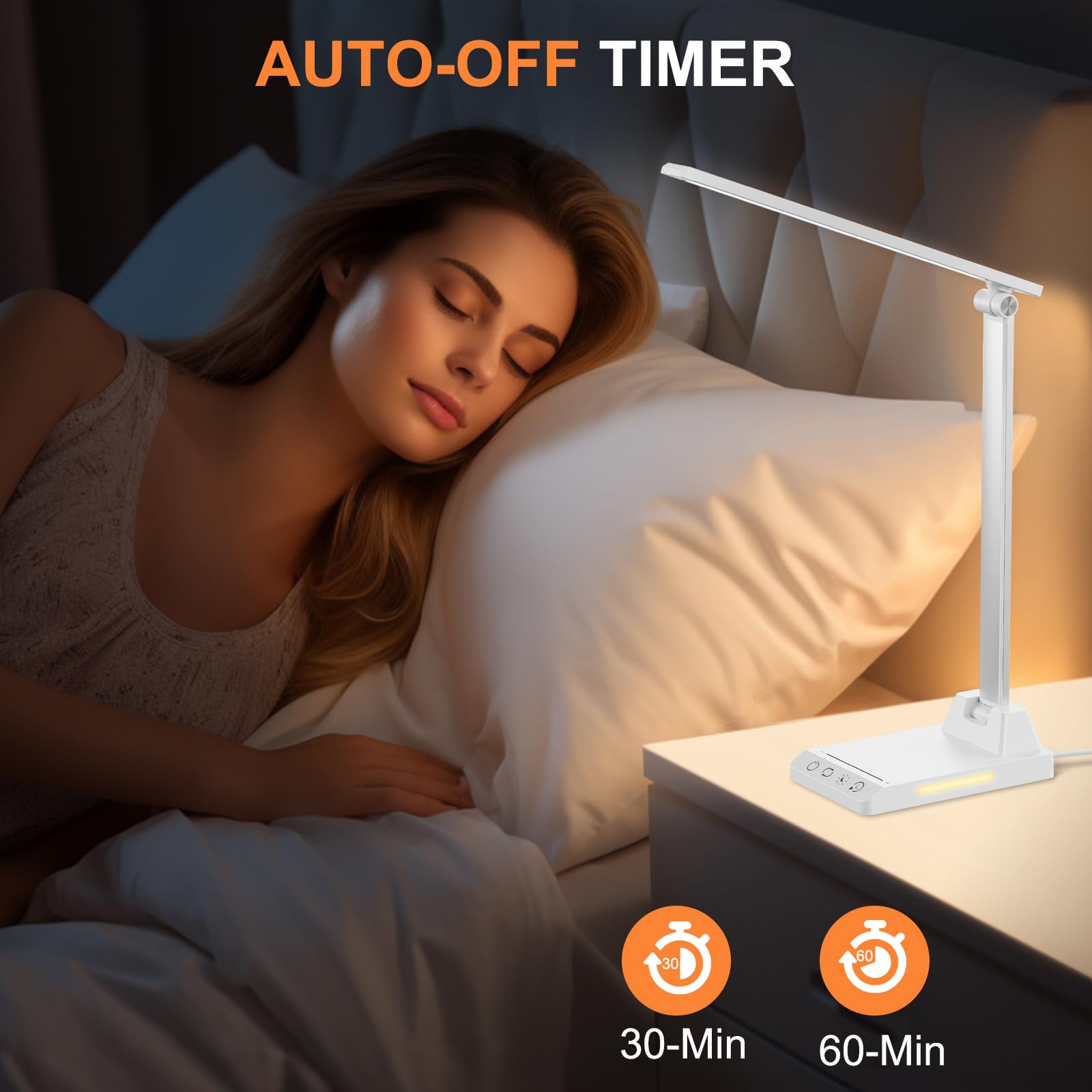 Ylatoial Lampada da Tavolo,Lampada da Scrivania con 2500mAh Batteria,5 Modalità Colorex10 Livelli di Luminosità,USB Lampada Scrivania Senza Fili con Luce Notturna,Funzione Timer e Memoria,Bianco