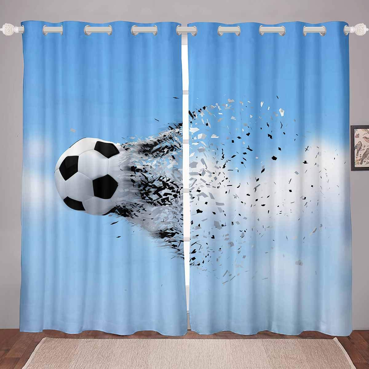 Cortina de fútbol para niñas y niños Deportes Ventana Dreapes Decorativa 3D Bola Ventana Cortinas Regalo para Futbolista Ventana Tratamientos Azul W52*L63