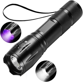 UV Taschenlampe 395nm mit LED Weißlicht,USB-C Aufladbar,Zoomfunktion,IPX4 Wasserdicht,2000mAh Akku Schwarzlicht Lampe für Urinflecken,Haustiere,Hotelhygiene,Geldscheine & Camping(Schwarz 1 Pc)
