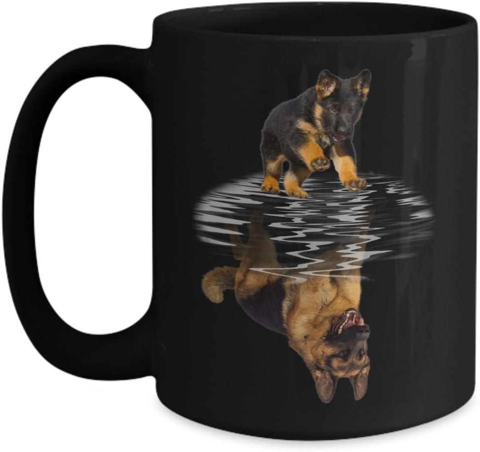 Dog Lover Mug - Best German Shepherd Reflection Dog Puppy Supplies Gift Coffee Mug - Tea Cup Black Ceramic 15-oz cozy C-handle Mugs