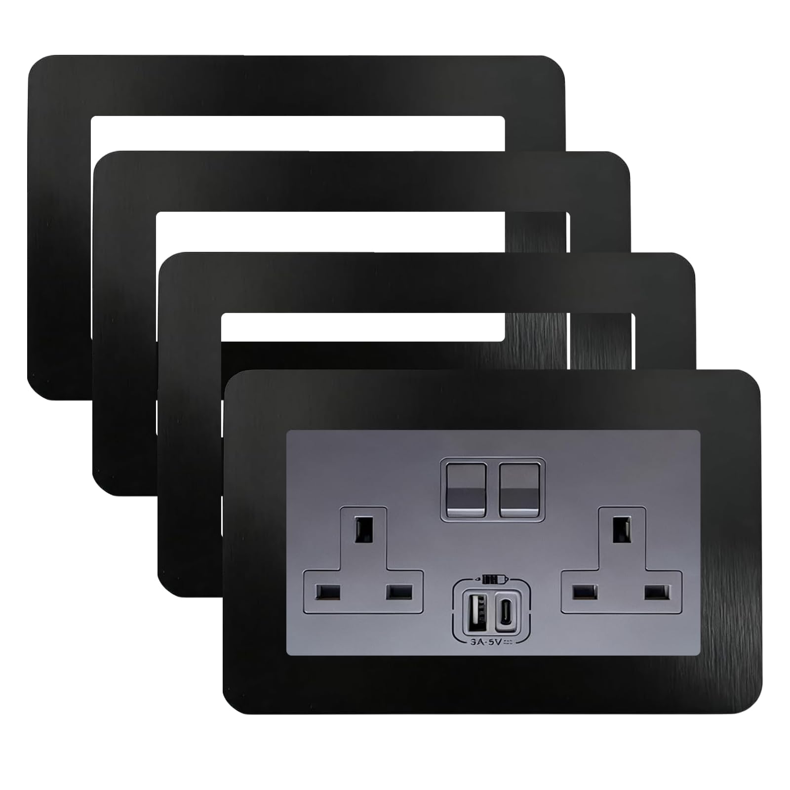 Ruiunchu Double Socket Surround, 4 PCS Black Light Switch Surround